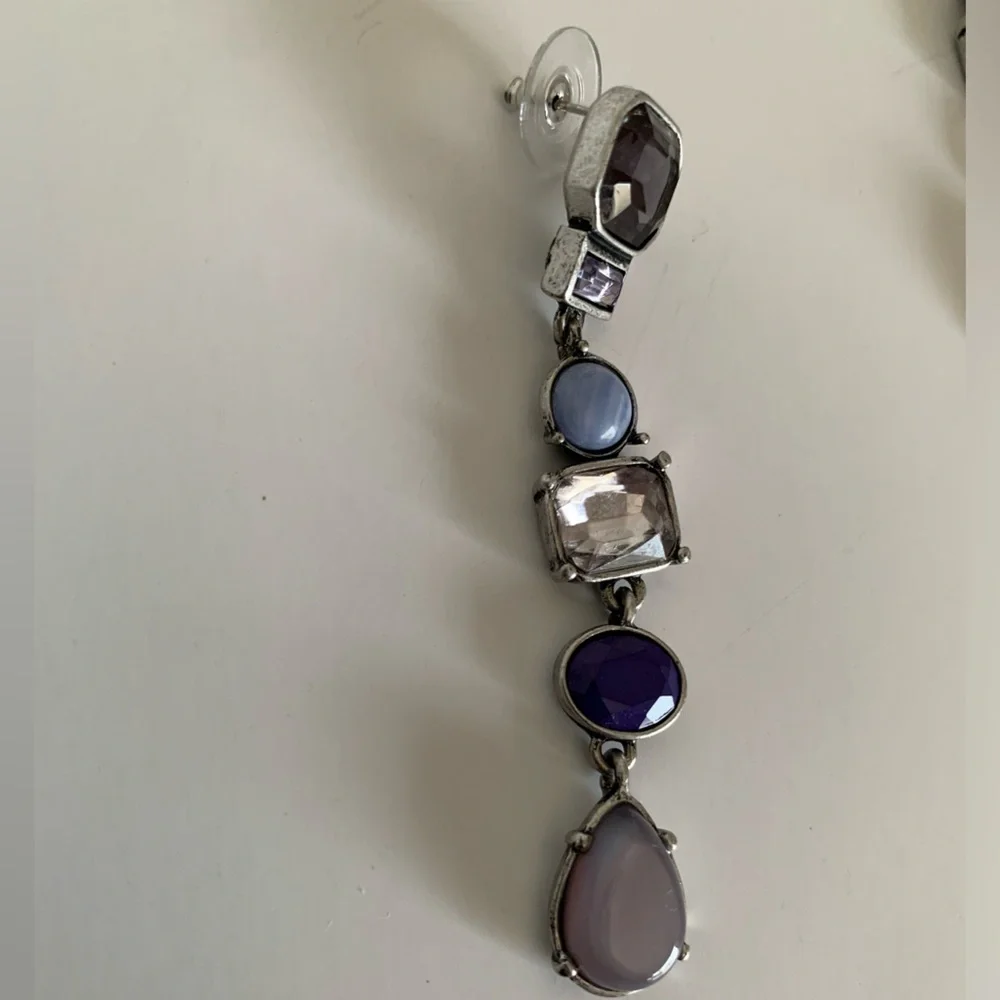 Chico's Earrings Dangle Silver Blue Jeweled Tones Clear Rhinestone - Picture 3 of 7